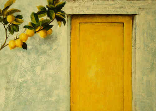 cuadros modernos "Puerta amarilla con limonero"