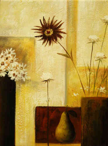 cuadros modernos "Jarrones con flores del campo y pera II"