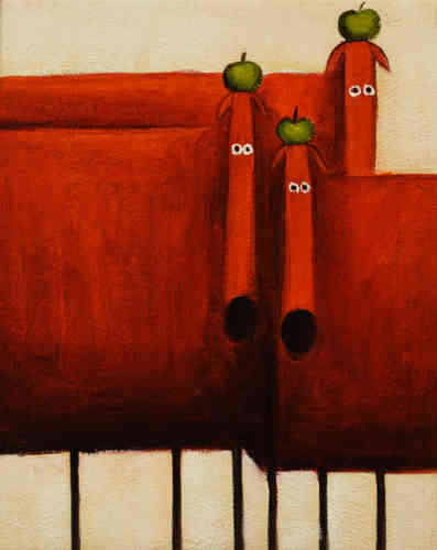 cuadros modernos "Tres perritos rojos con manzanas"