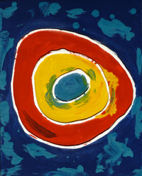 cuadros abstractos "Círculo rojo, amarillo y azul sobre fondo azul"
