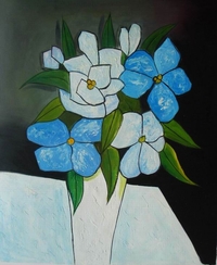 cuadros modernos "Flores azules y blancas en jarrón I"