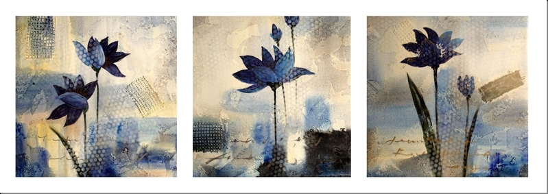 Cuadros abstractos, cuadros modernos, tripticos, Flores azules
