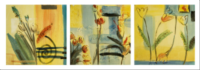 cuadro tríptico abstracto "Combinación floral moderna"