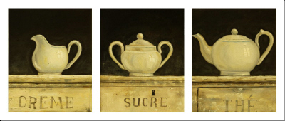cuadro tríptico moderno "Crema, azucar y té"