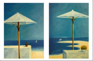 cuadro díptico moderno "Sombrilla en la playa"
