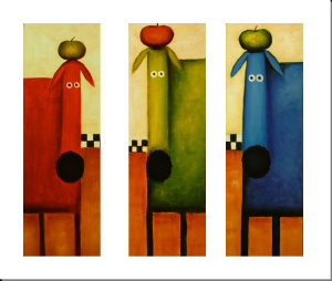 cuadro tríptico moderno "Perritos de colores"