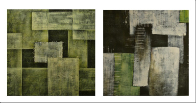 cuadro díptico abstracto "Armonía en gris y verde"