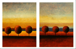 cuadro díptico abstracto "Al atardecer y al alba"