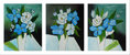 cuadro tríptico moderno "Flores azules y blancas en jarrón"