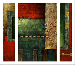 cuadro tríptico abstracto "Distinción en rojo y verde"