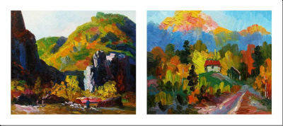 cuadro díptico abstracto "La peña" y "La casa de la montaña"
