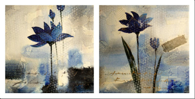 cuadro díptico moderno "Flores azules"