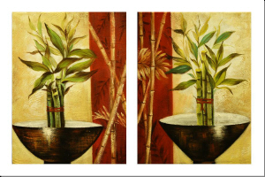 cuadro díptico moderno "Cuenco con bambú"