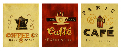 cuadro tríptico moderno "Coffee, caffé, café"