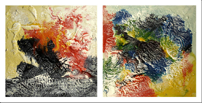 cuadro díptico abstracto "Alegría" y "Abstracto en rojo y negro"