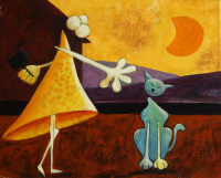 cuadros modernos "Mi gato Pancho, la luna y yo"